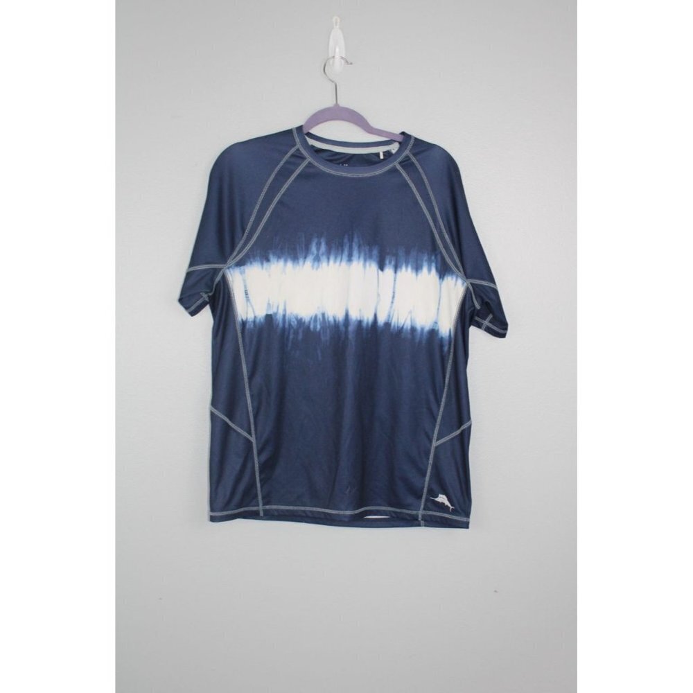 Tommy Bahama Relax Shirt Men's M UV Tech Navy Blue Tie Dye Short Sleeve UPF 50